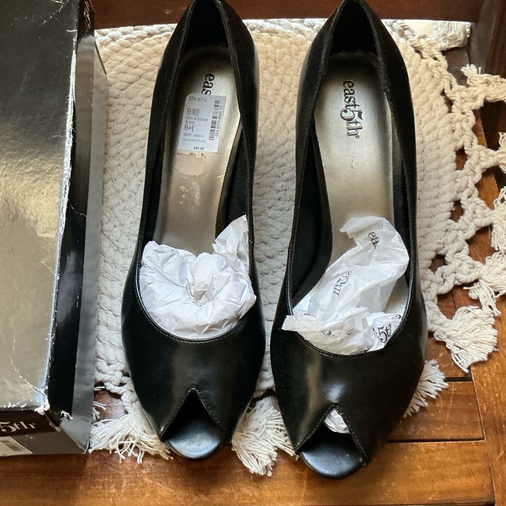 East 5th Classic Black Peep Toe Heels